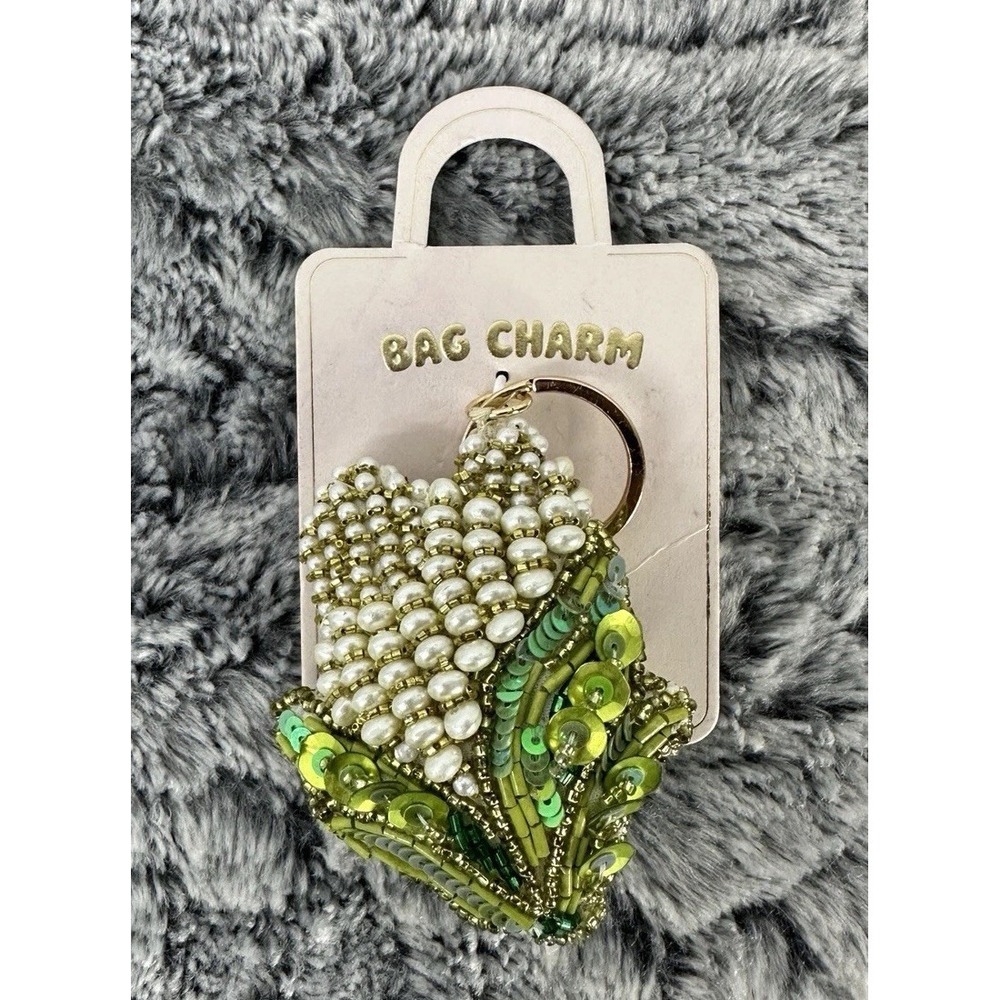 Anthropologie Bag Charm Green‎ Beaded Corn Carabiner / Women's OS
